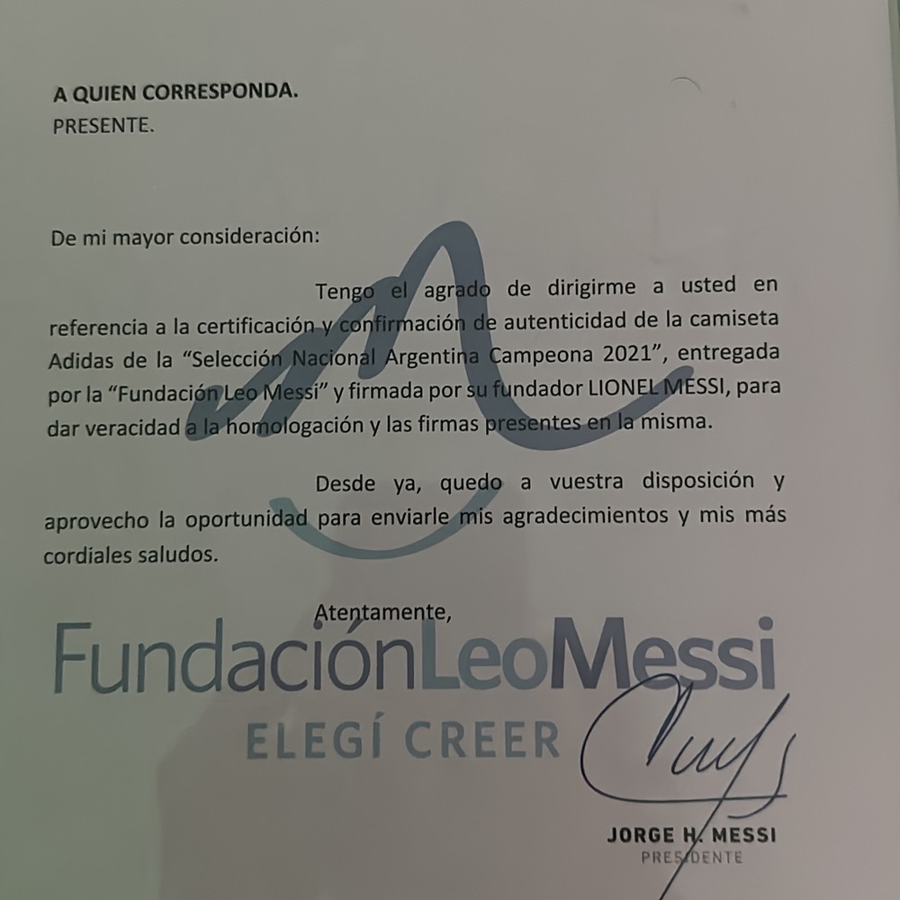 SIGNED AND CERTIFICATED MESSI’S JERSEY FROM COPA AMERICA’S FINAL MATCH